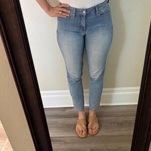 NYDJ Light Blue Embroidered Hem Ankle Jeans